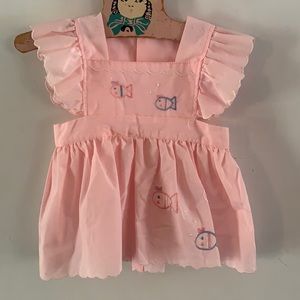 Last chance! Vintage Mayfair pink embroidered pinafore jumper dress Size 9 month